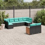 vidaXL Salon de jardin 9 Pièces avec coussins noir résine tressée