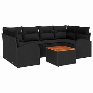vidaXL Ensemble de canapé de jardin avec coussin 7 Pièces Noir polyrotin