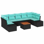 vidaXL Ensemble de canapé de jardin 8 Pièces Noir et turquoise polyrotin