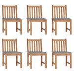 vidaXL Chaises de jardin 6 Pièces avec coussins Bois de teck massif