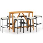 vidaXL Ensemble de bar de jardin avec coussins 7 Pièces Noir
