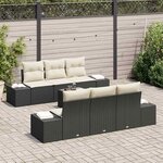 vidaXL Ensemble de canapé de jardin avec coussin 7 Pièces Noir polyrotin