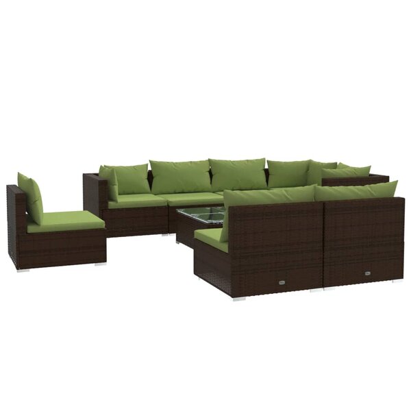 vidaXL Salon de jardin 9 Pièces avec coussins résine tressée marron