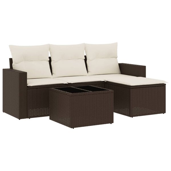 vidaXL Salon de jardin avec coussins 5 Pièces marron résine tressée