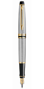 Waterman expert stylo plume  acier inoxydable  plume moyenne  encre bleue  coffret cadeau