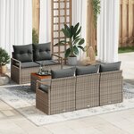 Ensemble de canapé de jardin 6 pièces avec coussins gris Poly Rattan Acacia