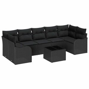 vidaXL Ensemble de canapé de jardin avec coussin 8 Pièces Noir