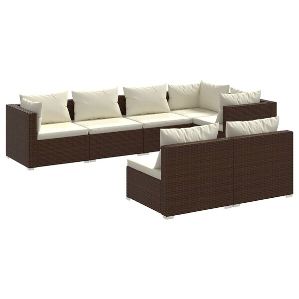 vidaXL Salon de jardin 7 Pièces avec coussins Marron Résine tressée