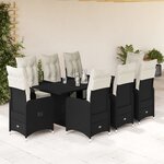 vidaXL Ensemble de bistro de jardin 9 Pièces coussins noir poly rotin