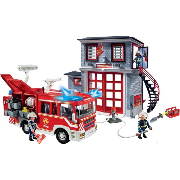 Station De Pompiers Avec Camion, Hélicoptère Et Garage – Jouet De Simulation Avec Rampes, Station-service Et Panneaux – Dès 4 Ans