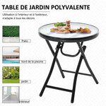 Table basse ronde bistro de jardin Ø 45 x 50H cm pliable métal époxy noir plateau verre trempé