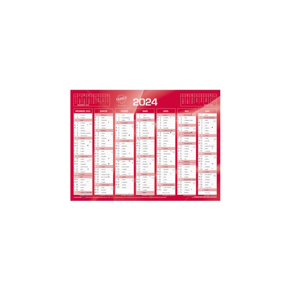 Calendrier 2024 - 14 Mois - 18 x 13.5 cm - Couleur Rouge