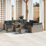 Ensemble de canapés de jardin de 13 pièces avec coussins en gris poly rotin
