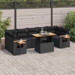 vidaXL Salon de jardin avec coussins 8 Pièces noir résine tressée acacia