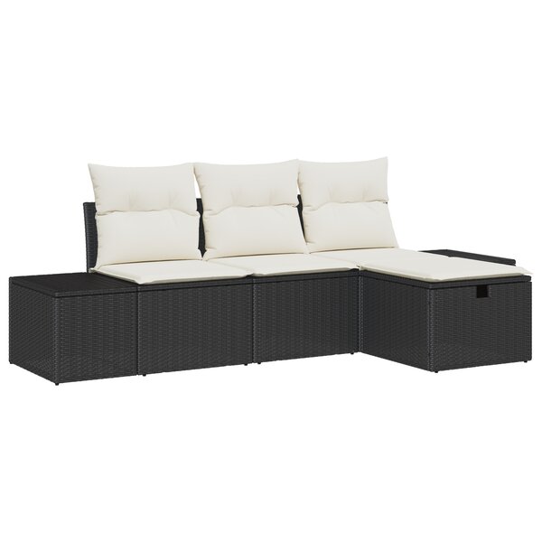 vidaXL Ensemble de Canapé de Jardin 4 Pièces avec Coussins Noir Poly Rattan