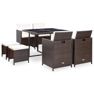 vidaXL Ensemble à manger d'extérieur avec coussins 9Pièces Résine tressée