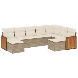 vidaXL Salon de jardin avec coussins 9 Pièces beige résine tressée