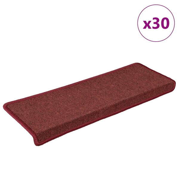 vidaXL Tapis d'escalier 30 pièces 65 x 21 x 4 cm Bordeaux Bordure rectangulaire
