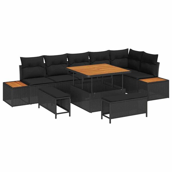 vidaXL Ensemble de canapé de jardin avec coussin 9 Pièces Noir Poly rotin