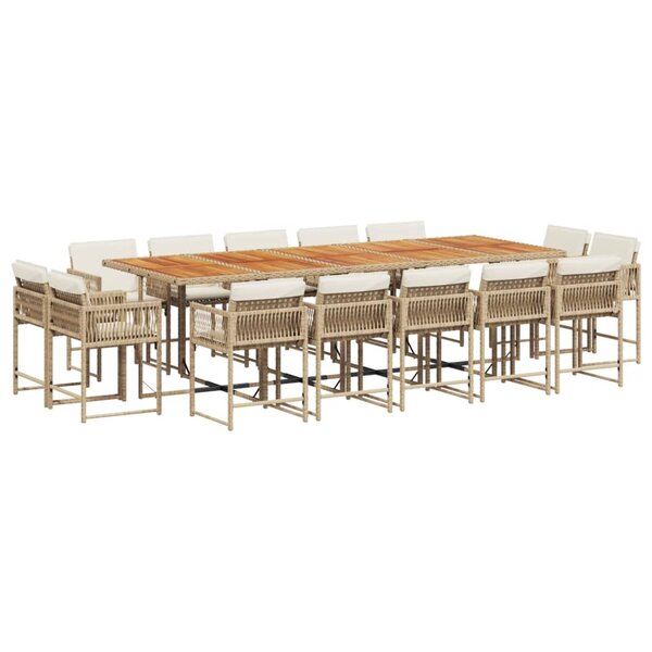 vidaXL Ensemble à manger de jardin et coussins 15 Pièces beige
