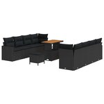 vidaXL Ensemble de canapé de jardin avec coussin 11 Pièces Noir polyrotin