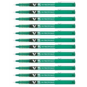 Stylo roller Hi-Tecpoint V5 Encre liquide Pointe Fine Vert x 12 PILOT