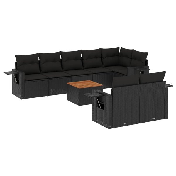 vidaXL Salon de jardin 9 Pièces avec coussins noir résine tressée