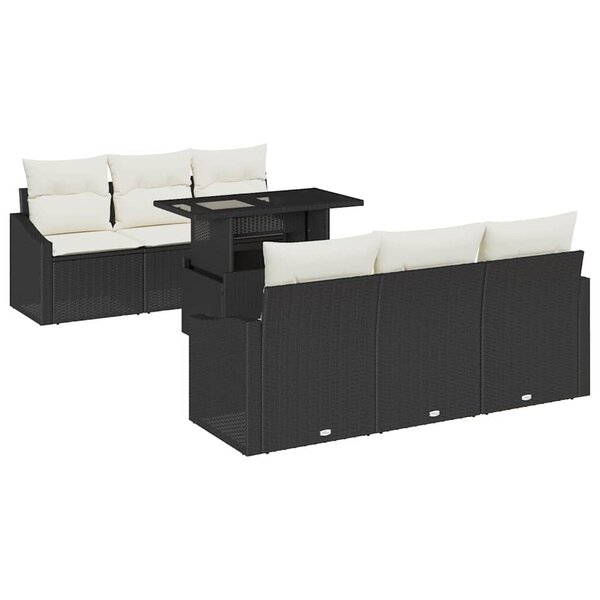 vidaXL Ensemble de canapé de jardin 7 Pièces Noir Poly rotin
