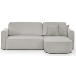 Canapé d'angle convertible et réversible 3 places GALET - Velours côtelé gris - Coffre de rangement - 238 x 154 x 86 cm