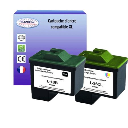 Cartouche compatible Lexmark 16 + 26 pour Lexmark Color JetPrinter i3, X1100, X1110, X1130, X1140, X1150, X1155, X1160- T3AZUR