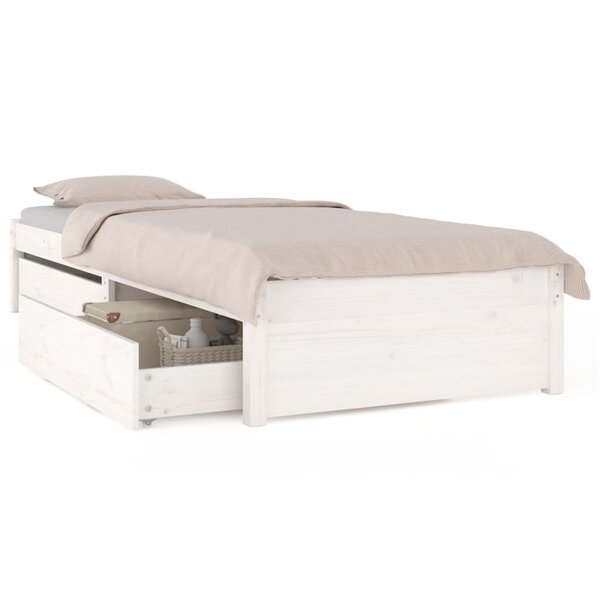 vidaXL Cadre de lit avec tiroirs blanc 75x190 cm
