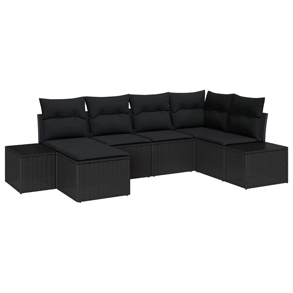 vidaXL Ensemble de canapé de jardin 6 Pièces Noir 264 x 154 x 85 cm