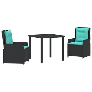 vidaXL Ensemble de Salle à Manger de Jardin de 3 Pièces Rattan Poly Noir