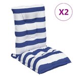 vidaXL Coussins de chaise à dossier bas lot de 2 rayures bleu/blanc