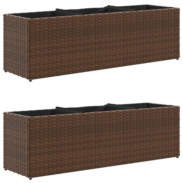 vidaXL Jardinières avec 3 pots 2 Pièces marron 105x30x32cm résine tressée