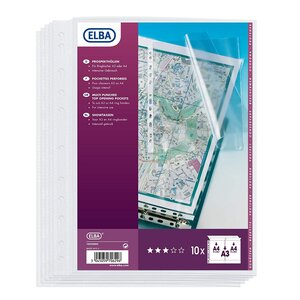 Sachet de 10 pochettes perforées format A3 italienne pliée PP 0,09mm Grainée ELBA