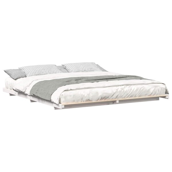 vidaXL Cadre de lit surélevé Blanc 200 x 220 cm Bois massif en pin