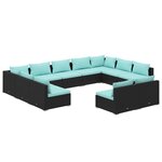vidaXL Salon de jardin 11 Pièces avec coussins Noir Résine tressée