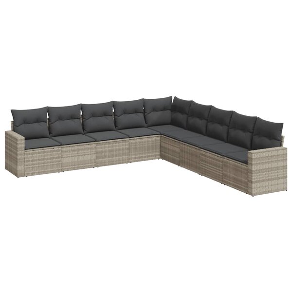vidaXL Salon de jardin 9 Pièces avec coussins gris clair résine tressée