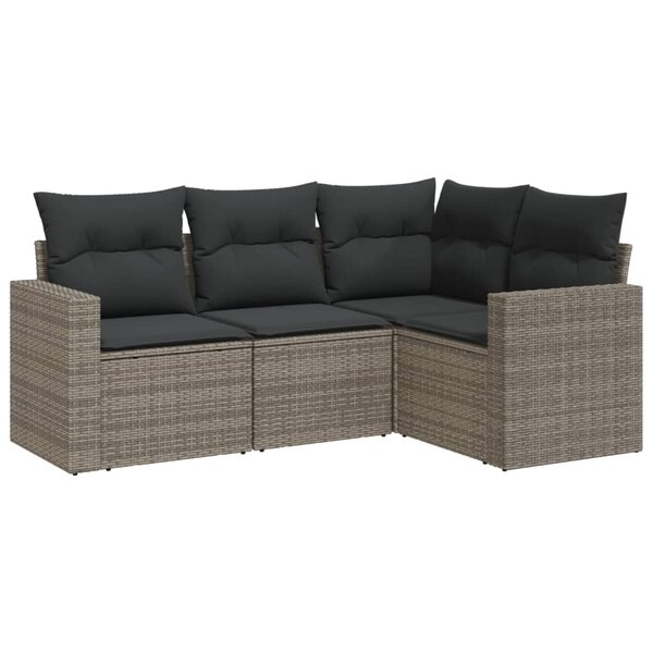 vidaXL Salon de jardin 4 Pièces avec coussins gris résine tressée
