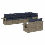 vidaXL Salon de jardin 8 Pièces avec coussins gris résine tressée