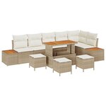 Ensemble de Canapés de Jardin 10 Pièces avec Coussins Beige Poly Rattan Acacia