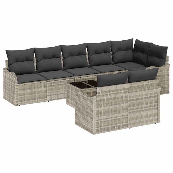 vidaXL Ensemble de canapé de jardin 9 Pièces Gris clair Poly rotin