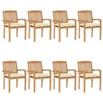 vidaXL Chaises de jardin empilables avec coussins lot de 8 Teck solide
