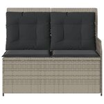 vidaXL Banc inclinable de jardin et coussins gris clair résine tressée