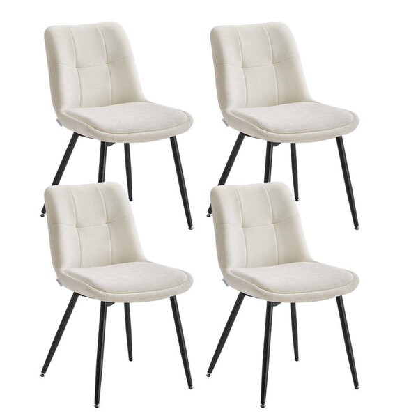 Lot de 4 chaises salle à manger chaise de cuisine rembourrée chenille jusqu’à 120 kg double coussin pieds en métal moderne pour salle à manger cuisine blanc 12_0006214
