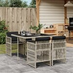 vidaXL Ensemble à manger de jardin et coussins 5 Pièces gris clair rotin