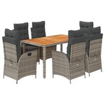 vidaXL Ensemble à manger de jardin et coussins 7 Pièces gris rotin