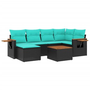 vidaXL Salon de jardin 7 Pièces avec coussins noir résine tressée