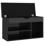vidaXL Banc à chaussures et coussin Noir brillant Bois d'ingénierie